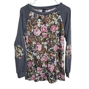 Scrap Work BoutiqueTop Womens Floral Shirt w Elbow Patches Size Large (915)